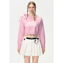 13De Marzo Doozoo Shoulder Bear Short Knit Sweater Pink