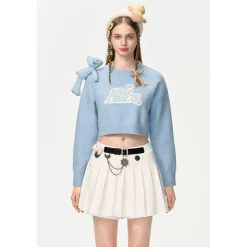 13De Marzo Doozoo Shoulder Bear Short Knit Sweater Blue