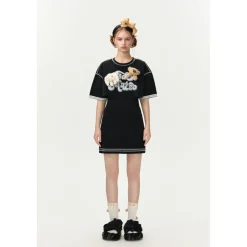13De Marzo Doozoo Waist Cutting Tee Dress Black
