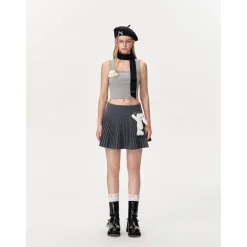 13De Marzo Doozoo Woolen Pleated Skirt Gray