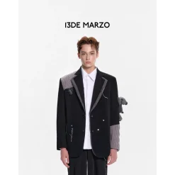 13De Marzo Double Layered Knit Patch Suit Jacket Black