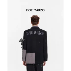 13De Marzo Double Layered Knit Patch Suit Jacket Black
