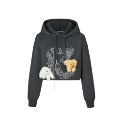 13De Marzo Embroidery Logo Short Pattern Hoodie Dark Grey