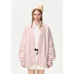 13De Marzo Embroidery Logo V-Neck Doozoo Cardigan Pink