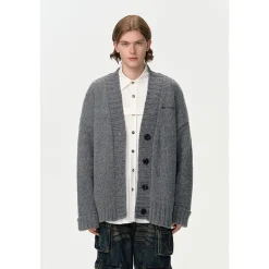 13De Marzo Embroidery Logo V-Neck Doozoo Cardigan Gray