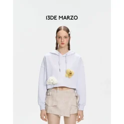 13De Marzo Embroidery Logo Short Pattern Hoodie Purple