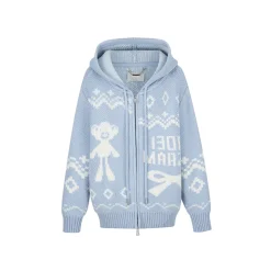 13De Marzo Fair Isle Jacquard Knit Hoodie Blue