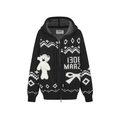 13De Marzo Fair Isle Jacquard Knit Hoodie Black