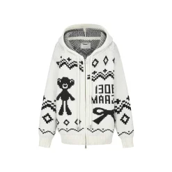 13De Marzo Fair Isle Jacquard Knit Hoodie White