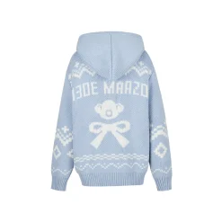 13De Marzo Fair Isle Jacquard Knit Hoodie Blue