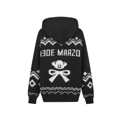 13De Marzo Fair Isle Jacquard Knit Hoodie Black