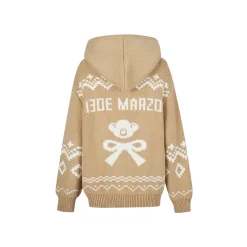 13De Marzo Fair Isle Jacquard Knit Hoodie Khaki