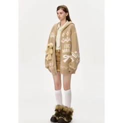 13De Marzo Fair Isle Jacquard Knit Hoodie Khaki