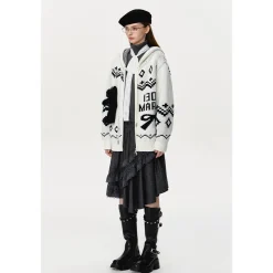 13De Marzo Fair Isle Jacquard Knit Hoodie White