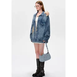 13De Marzo Full Graffiti Retro Washed Denim Jacket Blue