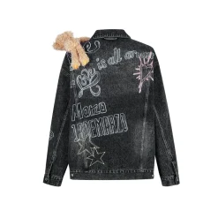 13De Marzo Full Graffiti Retro Washed Denim Jacket Black