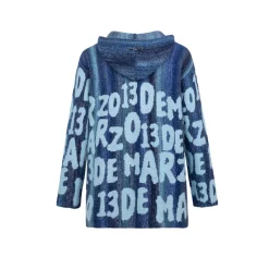 13De Marzo Full Logo Jacquard Knit Hoodie Blue