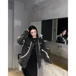 13De Marzo Future Bear Reflective Line Denim Jacket