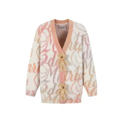 13De Marzo Gradient Logo Bear V-Neck Knit Cardigan Beige