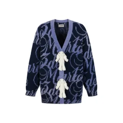 13De Marzo Gradient Logo Bear V-Neck Knit Cardigan Navy Blue