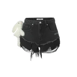 13De Marzo Graffiti Double Layered Denim Shorts Black