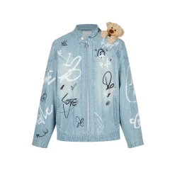 13De Marzo Graffiti Racing Bear Denim Jacket Blue
