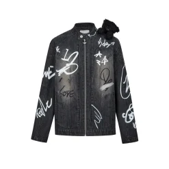 13De Marzo Graffiti Racing Bear Denim Jacket Black