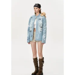 13De Marzo Graffiti Racing Bear Denim Jacket Blue