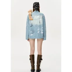 13De Marzo Graffiti Racing Bear Denim Jacket Blue