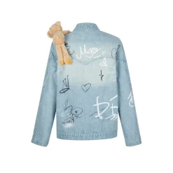 13De Marzo Graffiti Racing Bear Denim Jacket Blue