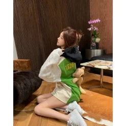 13De Marzo Green Back Patchwork Hoodie