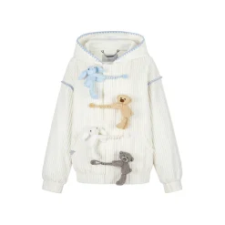 13De Marzo Hangout Friends Bear Button Corduroy Hoodie