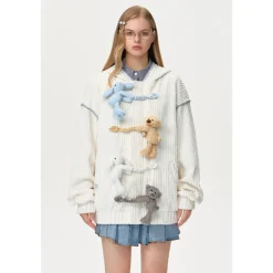13De Marzo Hangout Friends Bear Button Corduroy Hoodie