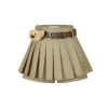 13De Marzo High Waist Belt Pleated Skirt Shorts Khaki