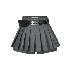 13De Marzo High Waist Belt Pleated Skirt Shorts Grey