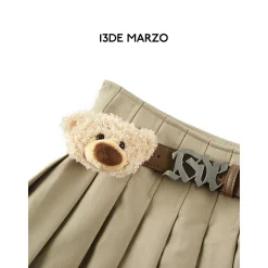 13De Marzo High Waist Belt Pleated Skirt Shorts Khaki