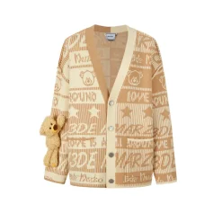 13De Marzo Jacquard Bear Weave Knit Cardigan Khaki