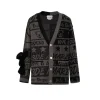 13De Marzo Jacquard Bear Weave Knit Cardigan Black