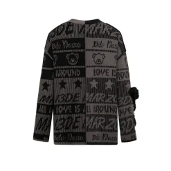13De Marzo Jacquard Bear Weave Knit Cardigan Black