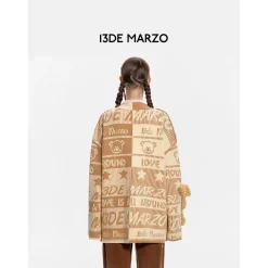13De Marzo Jacquard Bear Weave Knit Cardigan Khaki
