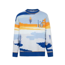 13De Marzo Jacquard Mosaic Scene Knit Sweater Blue