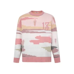 13De Marzo Jacquard Mosaic Scene Knit Sweater Pink