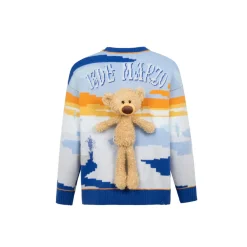 13De Marzo Jacquard Mosaic Scene Knit Sweater Blue