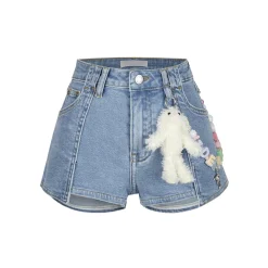 13De Marzo Logo Bead Chain Denim Shorts Blue