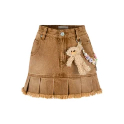 13De Marzo Logo Bead Chain Denim Skirt Brown