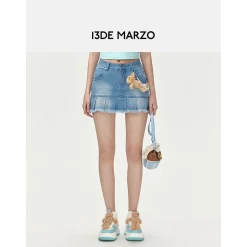13De Marzo Logo Bead Chain Denim Skirt Blue