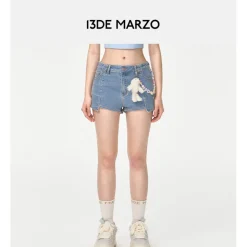 13De Marzo Logo Bead Chain Denim Shorts Blue