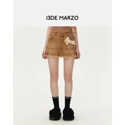 13De Marzo Logo Bead Chain Denim Skirt Brown