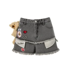 13De Marzo Logo Patch Bear Denim Shorts Black