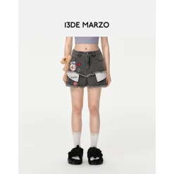 13De Marzo Logo Patch Bear Denim Shorts Black